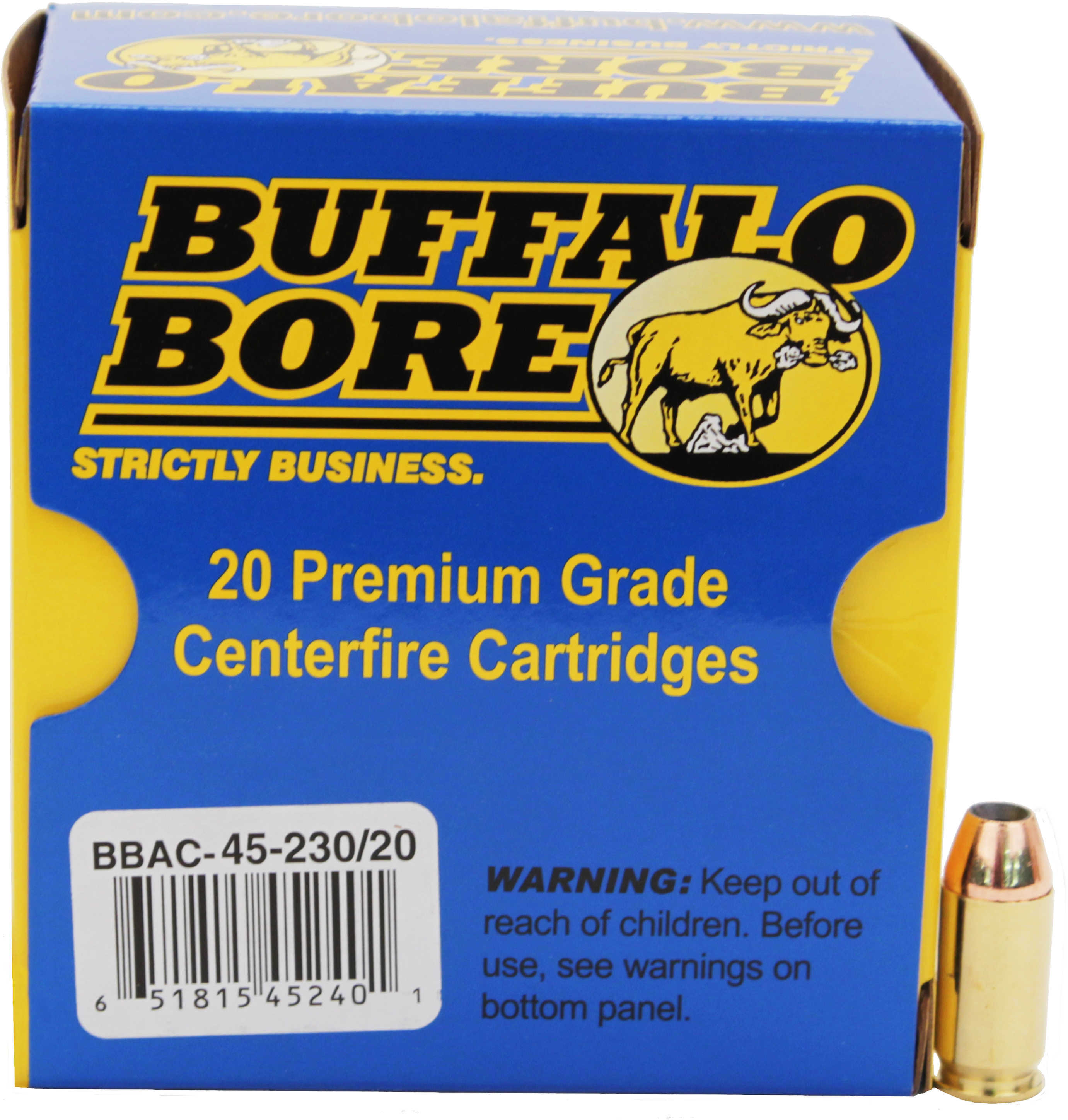 45 ACP 20 Rounds Ammunition Buffalo Bore 230 Grain Hollow Point