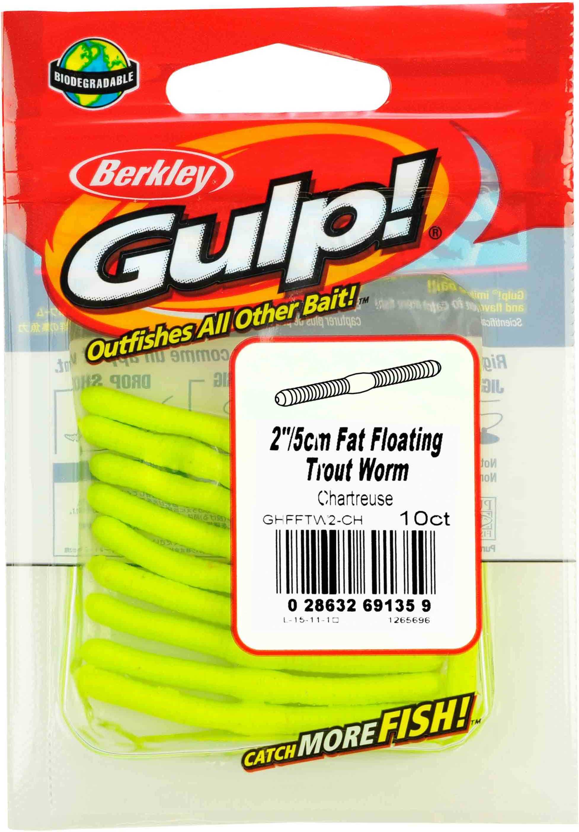 Berkley Gulp! Fat Floating Trout Worm, 2" Chartreuse 1265696