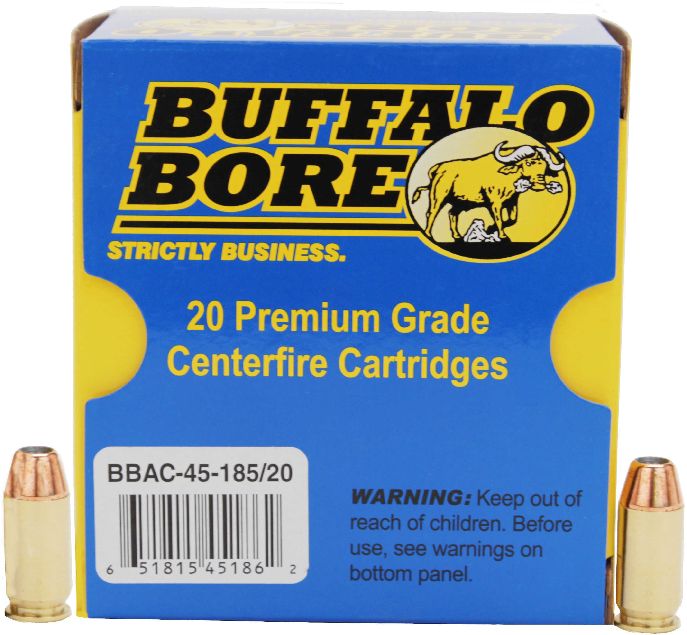 45 ACP 20 Rounds Ammunition Buffalo Bore 185 Grain Hollow Point