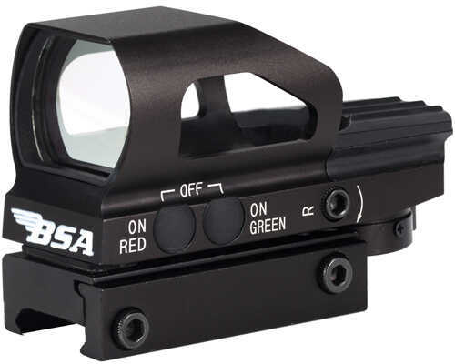 BSA Optics Panoramic Sight Push Button Digitial Switch Red or Green 4 Reticles Fits 1913 Picatinny Rail Black DPMRGS