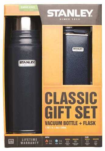 Stanley Classic Vacuum Bottle 1.1 Quart + Flask Gift Set Navy Md: 10-01025-002