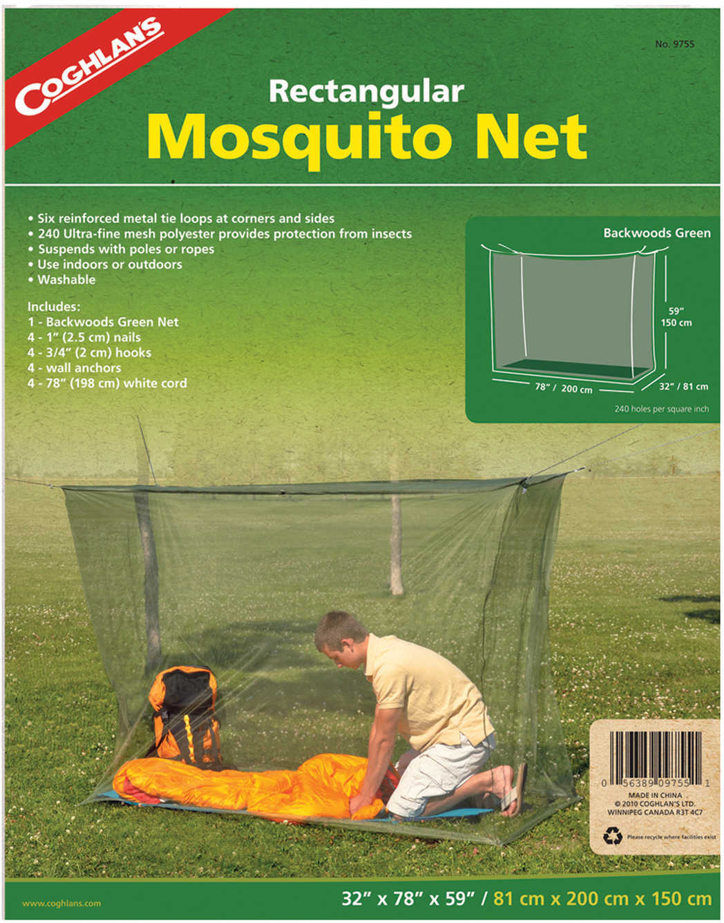 Coghlans Mosquito Net Backwoods, Single, Green 9755