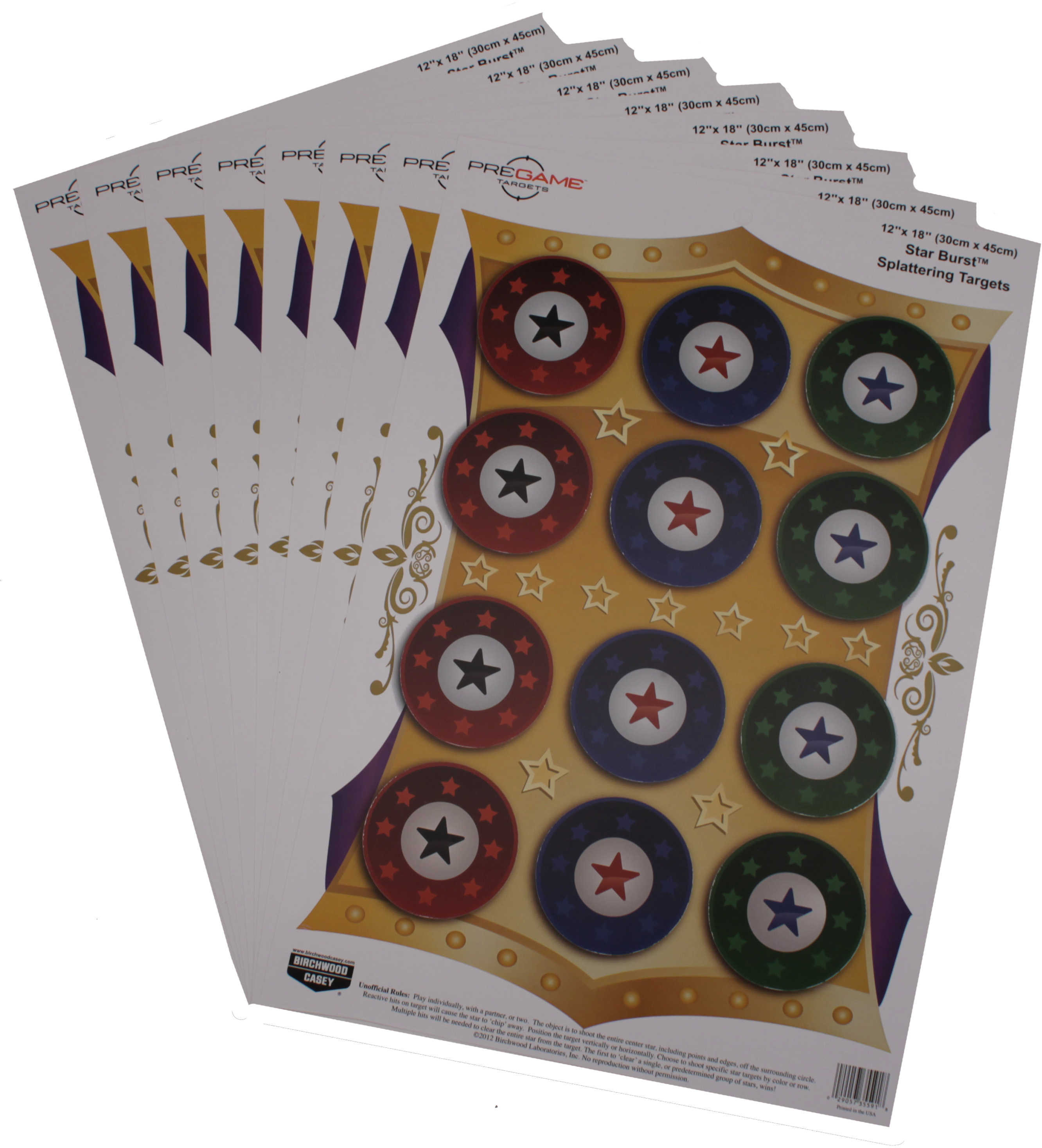 Birchwood Casey Pregame Targets Star Burst 12" × 18" Target-8 Pack 35572