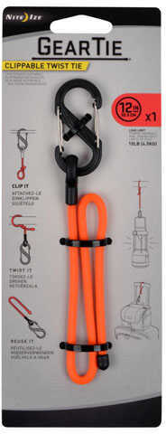 Nite Ize Gear Tie Clippable Twist 12" Bright Orange