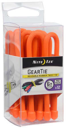 Nite Ize Gear Tie ProPack 6" Bright Orange 12 Pack Md: GTPP6-31-R8