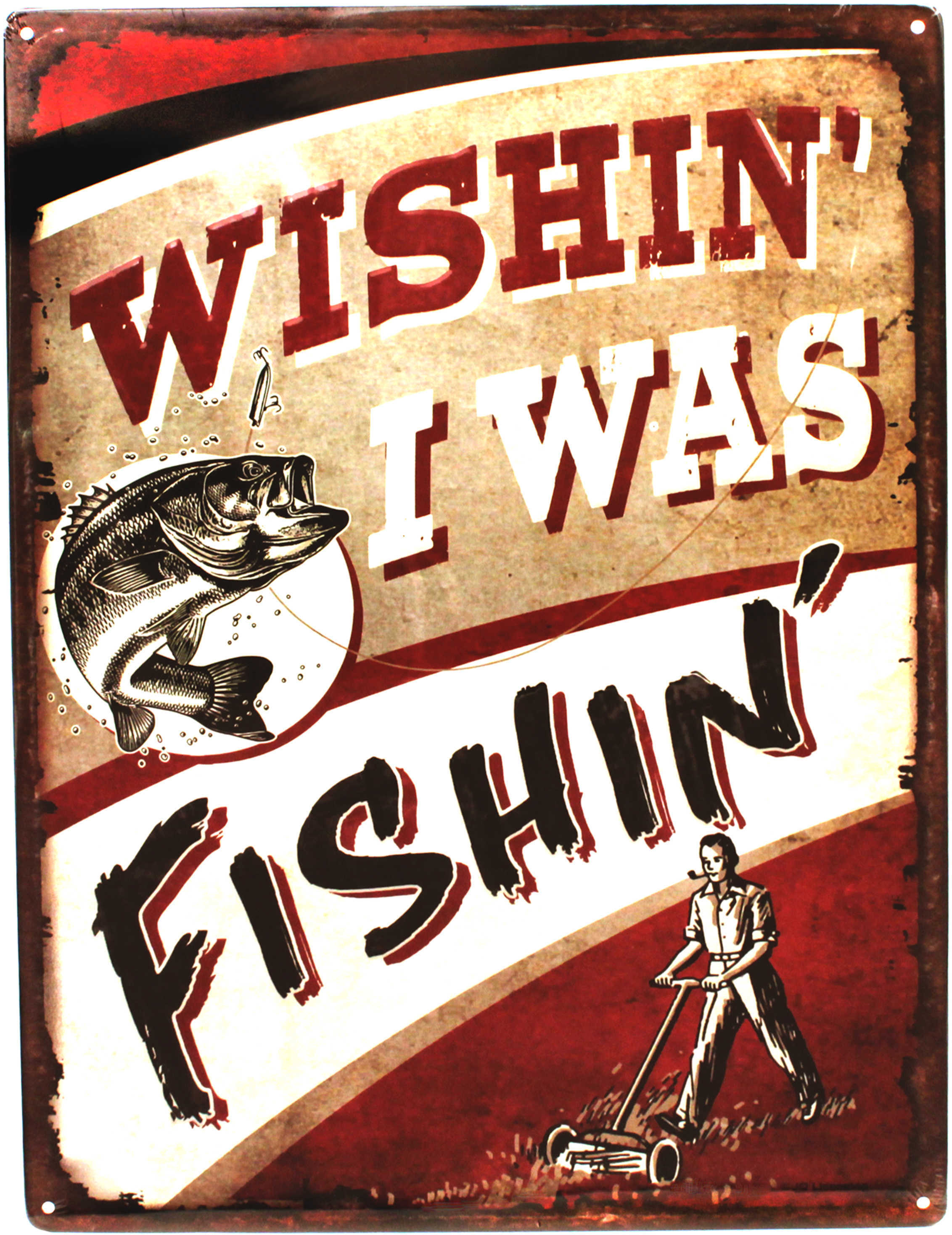 Rivers Edge Products 12" x 17" Tin Sign Wishin' I was Fishin' 1531