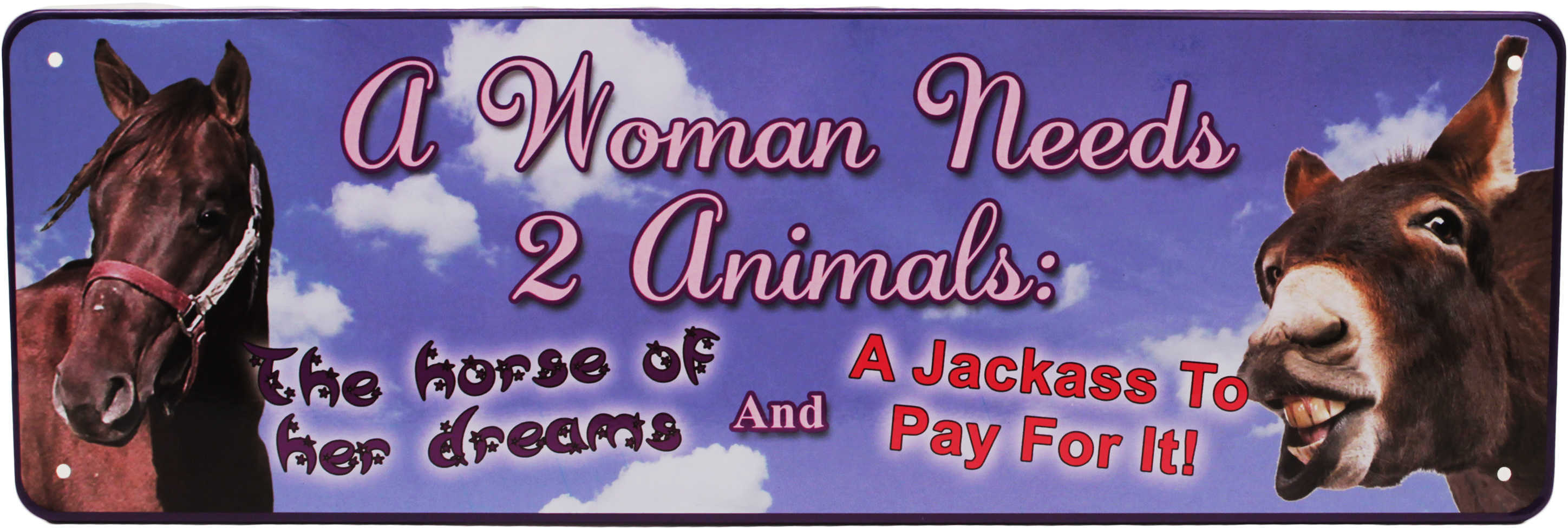 Rivers Edge Products 10.5" x 3.5" Tin Sign A Woman Nees 2 Animals 1431