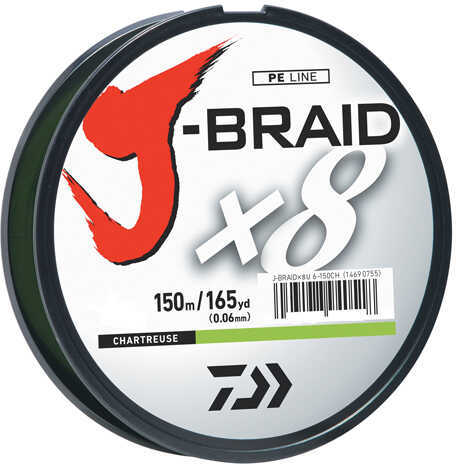 Daiwa J-Braid Braided Line, 15 lbs Tested 165 Yards /150m Filler Spool, Chartreuse Md: JB8U15-150CH