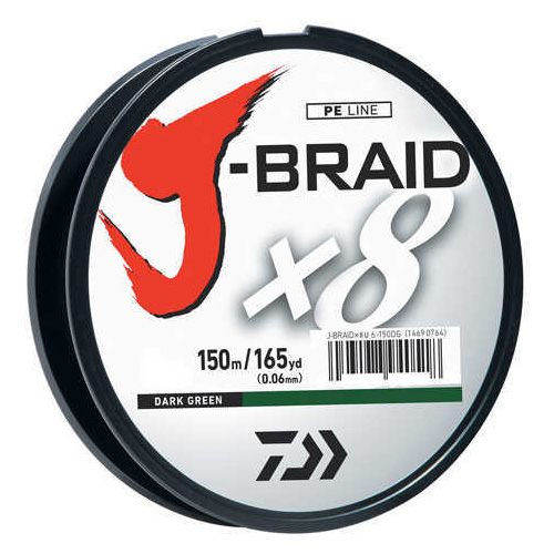 Daiwa J-Braid Braided Line, 15 lbs Tested 165 Yards /150m Filler Spool, Dark Green Md: JB8U15-150DG