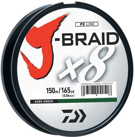 Daiwa J-Braid Braided Line, 20 lbs Tested 165 Yards /150m Filler Spool, Dark Green Md: JB8U20-150DG