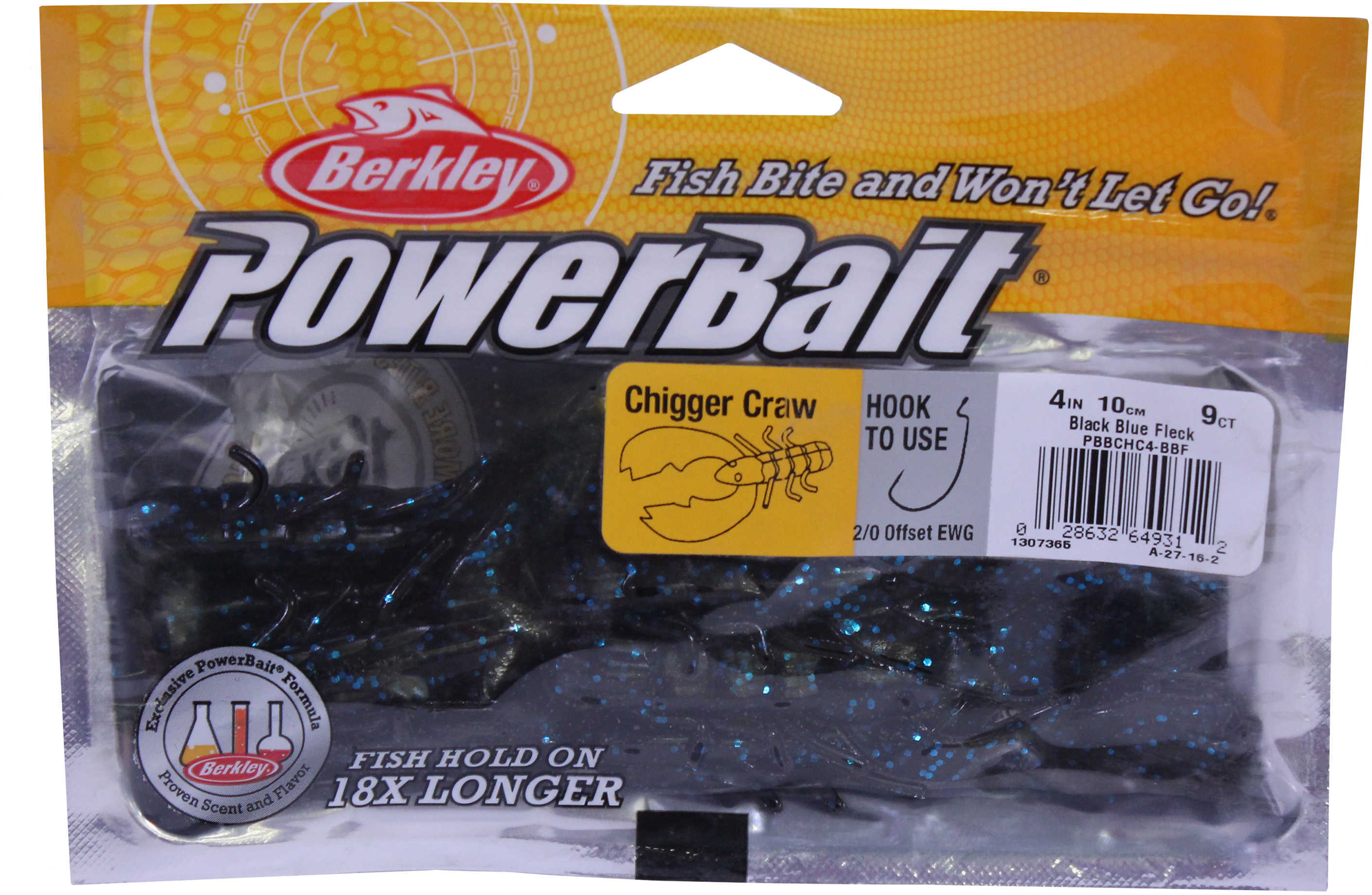 Berkley Powerbait Chigger Craw, 4" Black Blue Fleck 1307365