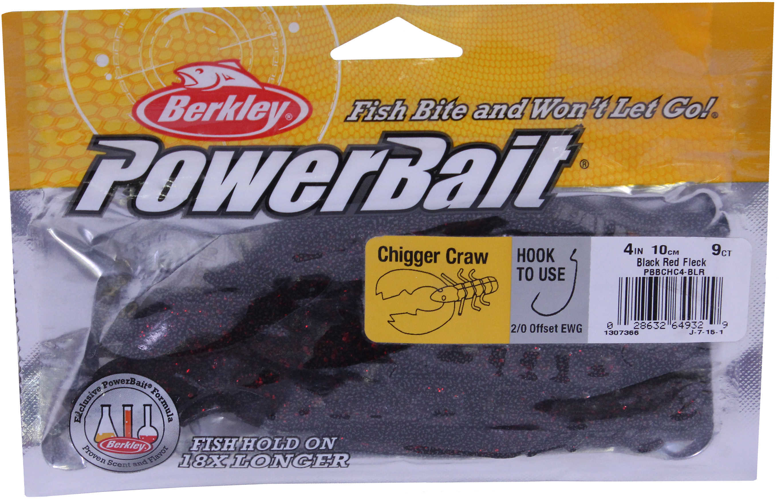 Berkley Powerbait Chigger Craw, 4" Black Red Fleck 1307366