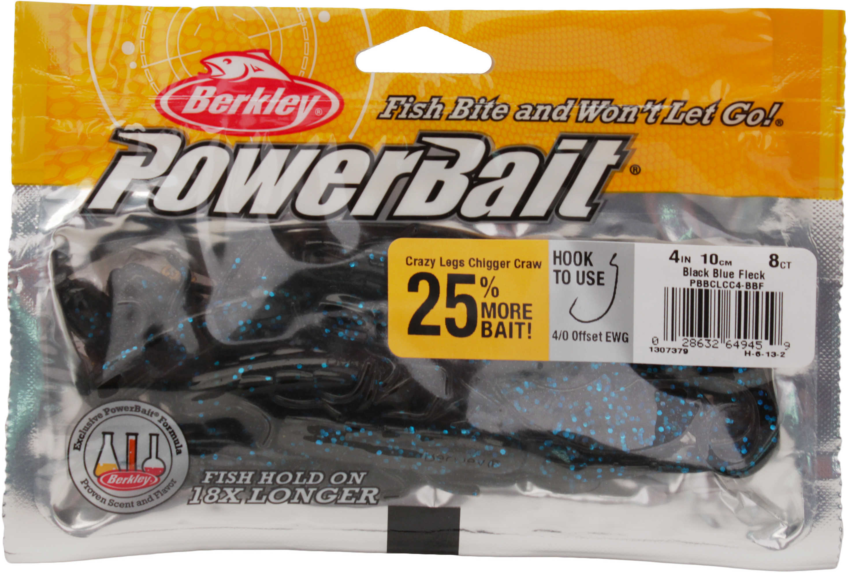 Berkley Powerbait Crazy Legs Chigger Craw, 4" Black Blue Fleck 1307379