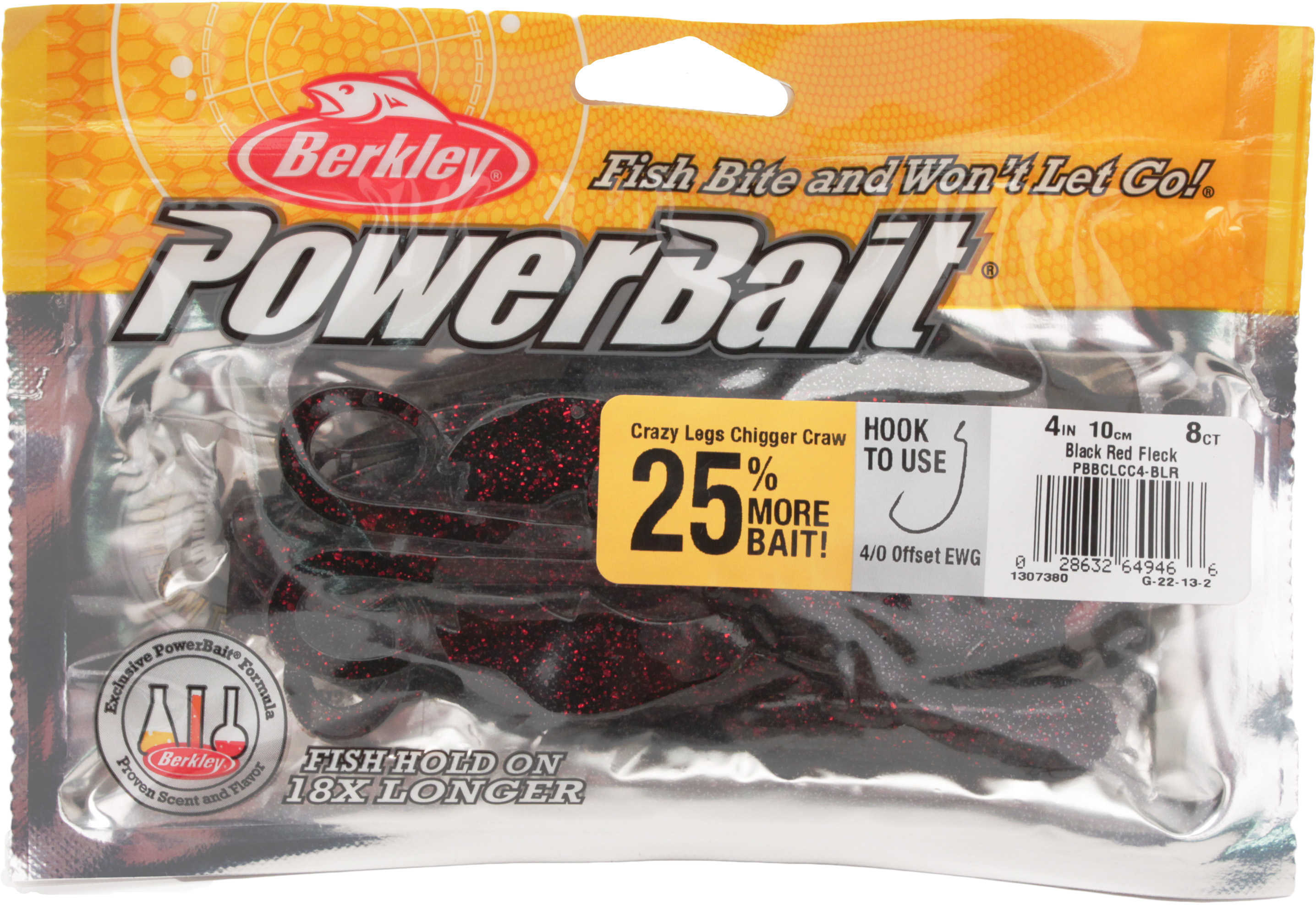 Berkley Powerbait Crazy Legs Chigger Craw, 4" Black Red Fleck 1307380