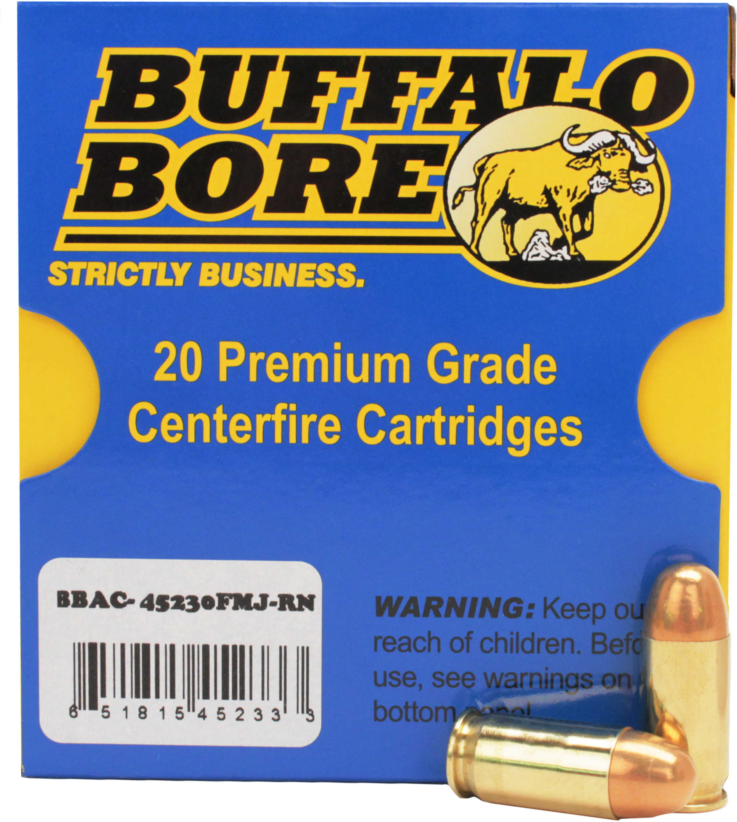 Buffalo Bore Ammunition Low Flash 45 ACP 230 Grains FMJ-RN (Per 20) Md: 45-230FMJ-RN