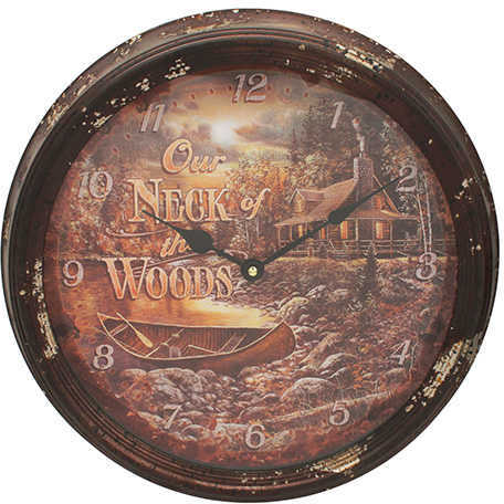 Rivers Edge Products Metal Clock, 15" Cabin Scene Md: 1036