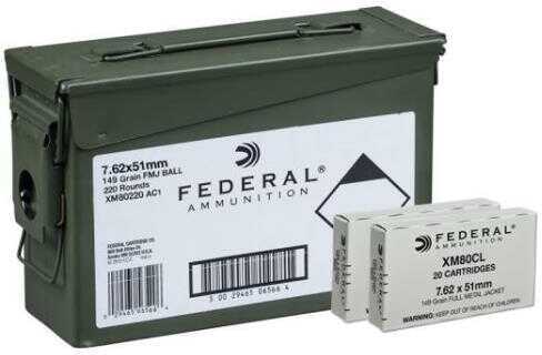 7.62 NATO 220 Rounds Ammunition Federal Cartridge 149 Grain Full Metal Jacket