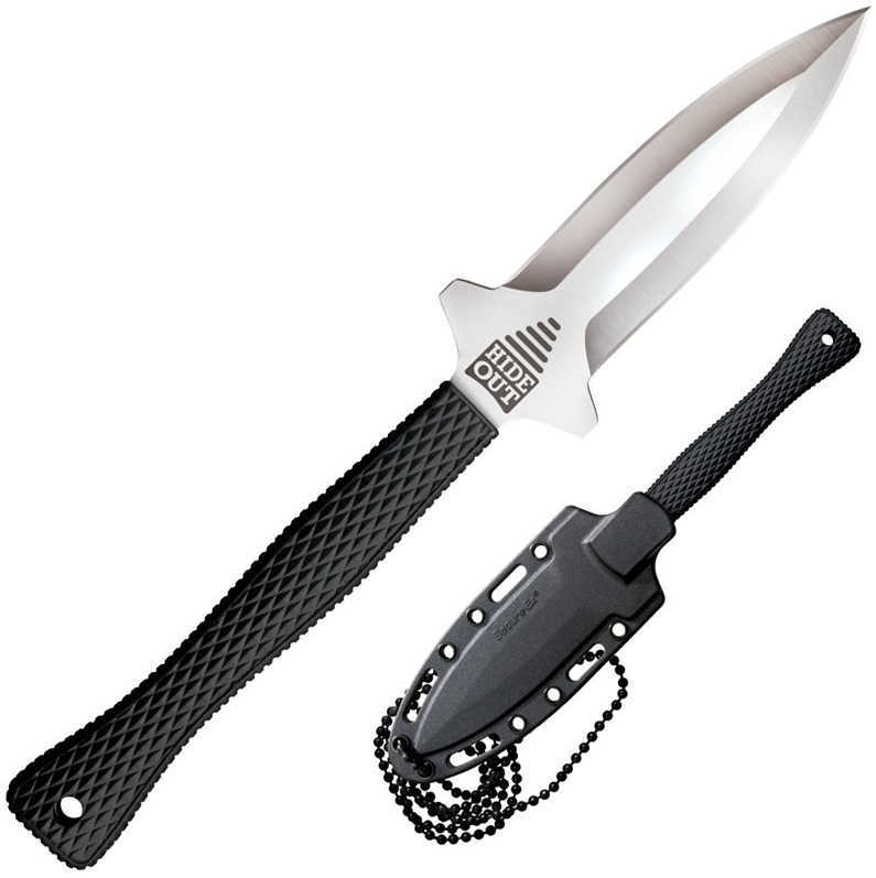 Cold Steel Hide Out Fixed Blade Knife AUS 8A/Stainless Double-edged Secure-Ex Neck Sheath With Bead Chain Lanyard 6.5" G