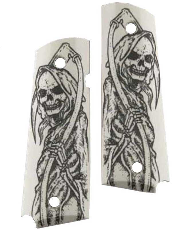 Hogue Grips Polymer Scrimshaw Fits 1911 Govt Model Grim Reaper Full Body Ambi Cut Ivory 45029