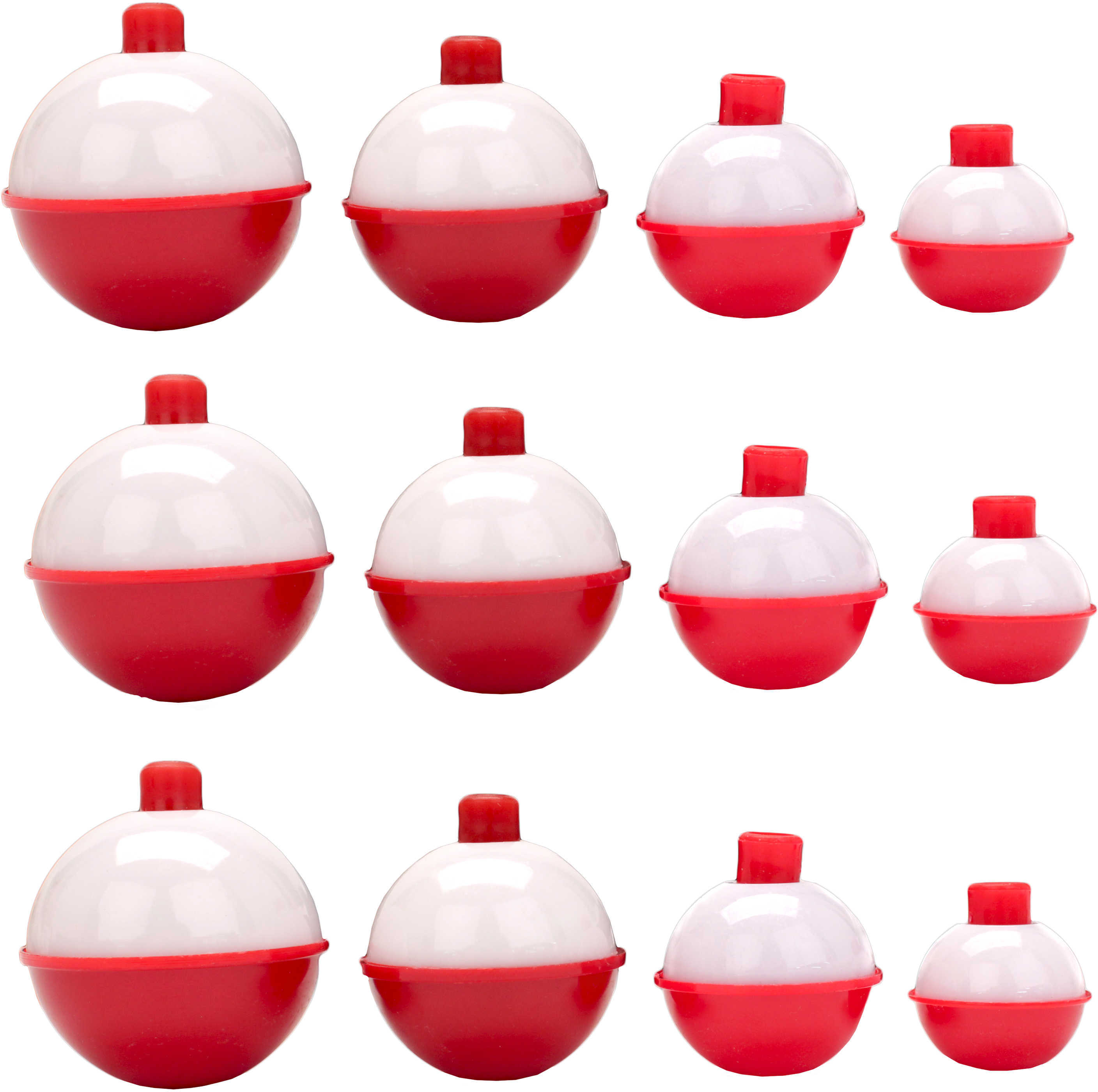 Eagle Claw Fishing Tackle Snap-On Round Floats, Red/White Assorted Sizes (Per 12) Md: 07030-001