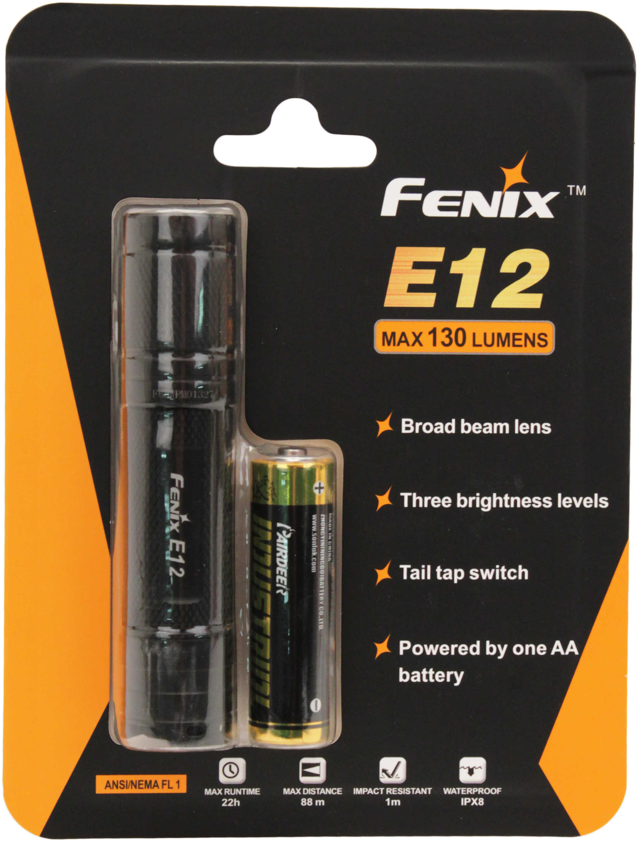 Fenix Flashlight E Series 130 Lumen, AA, Black Md: E12