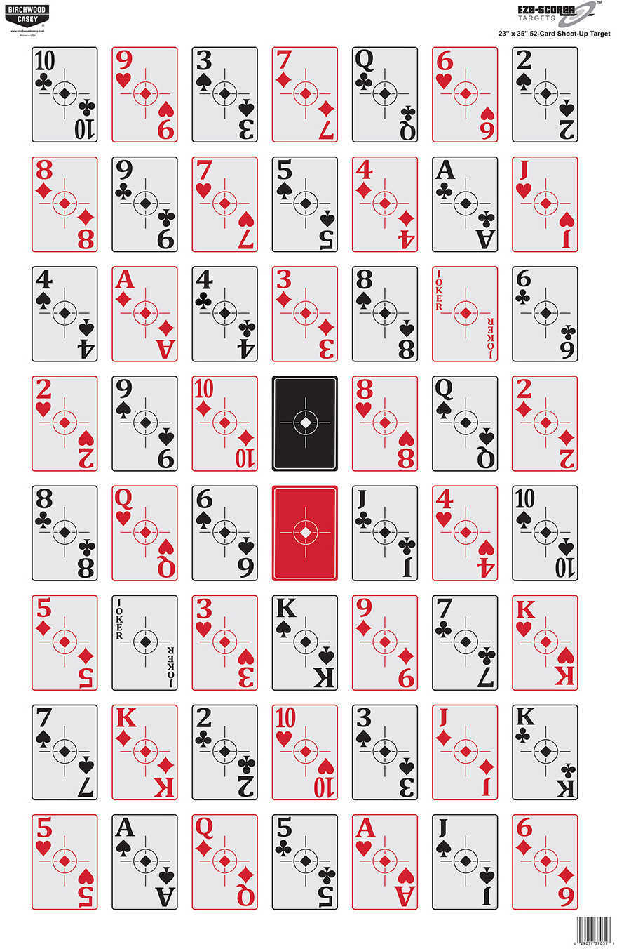 Birchwood Casey 37028 EZE-Scorer Hanging Paper 23" X 35" 52 Playing Cards Black/Red/White 100 Pack