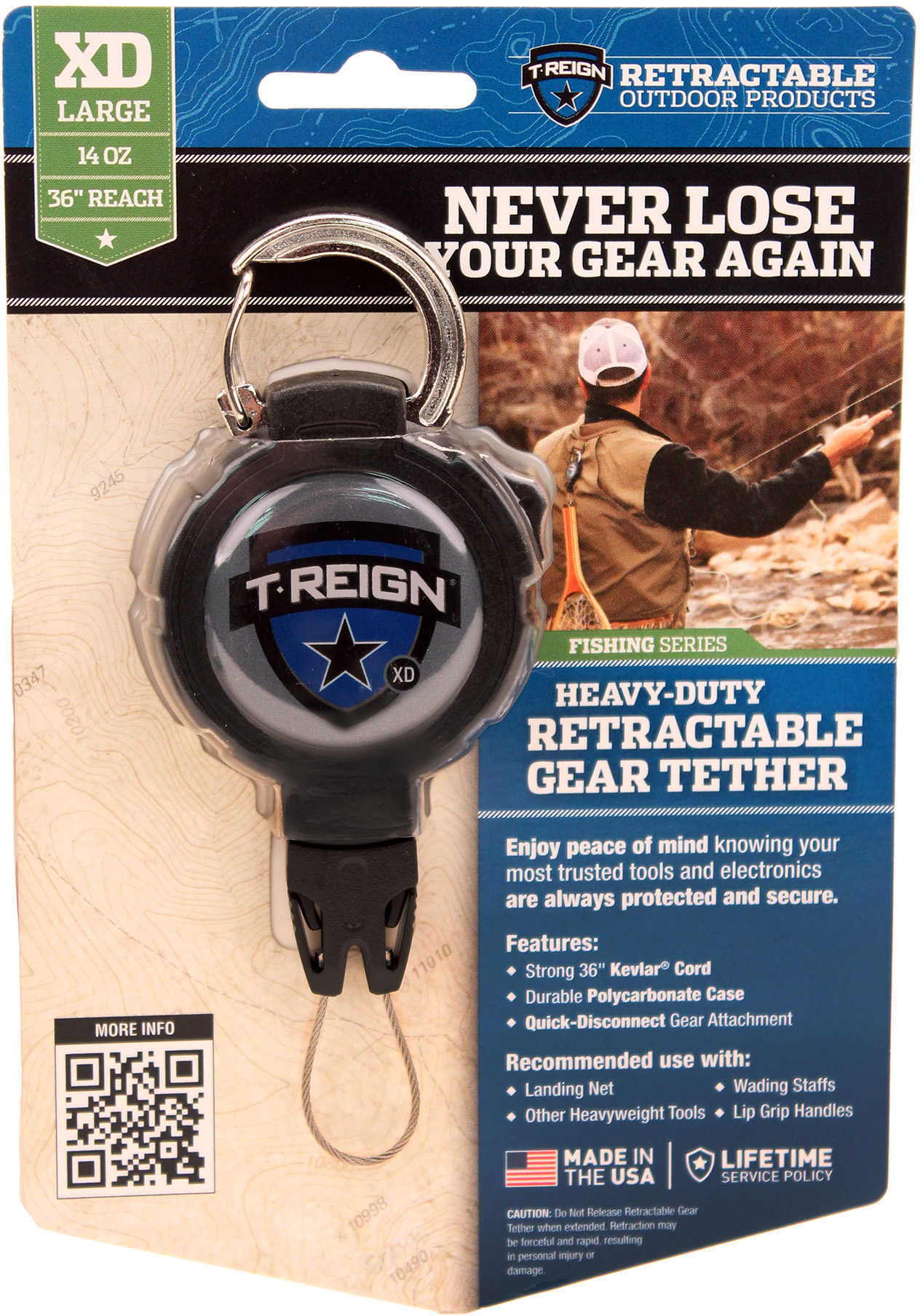 T-Reign Retractable Gear Tether Fishing Extreme Duty, 14-36" Md: 0TRG-341