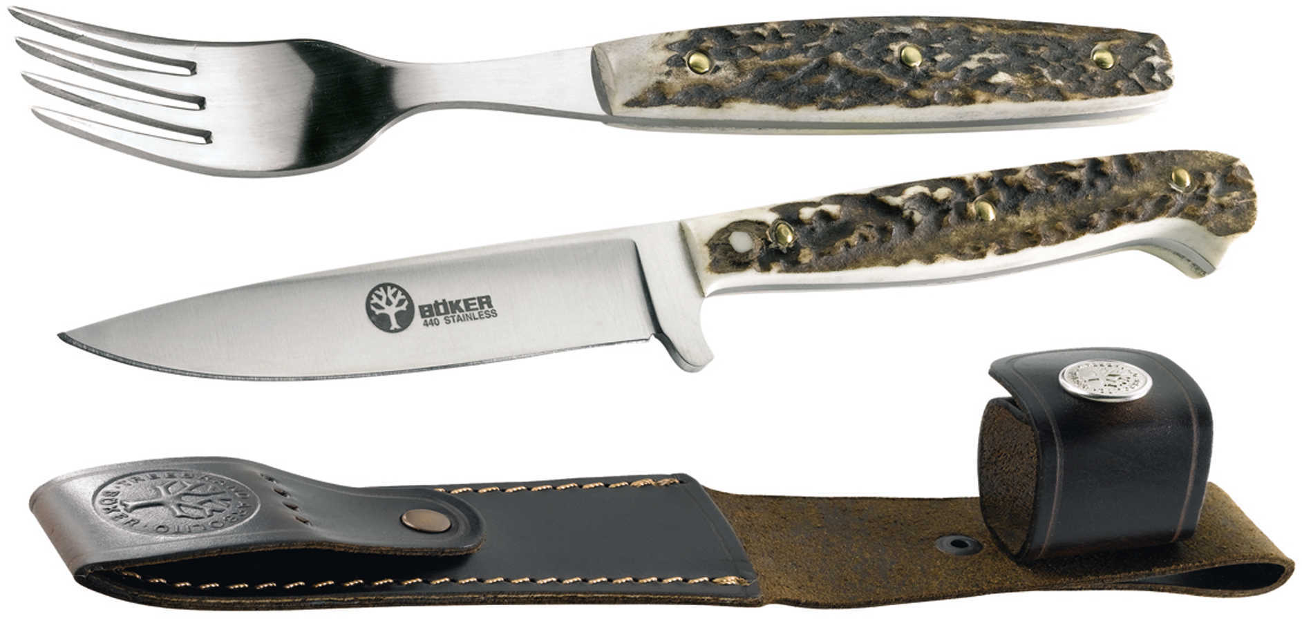 Boker USA Inc. Stag Fork & Knife Set w/Sheath Md 03BA501HH 11100018
