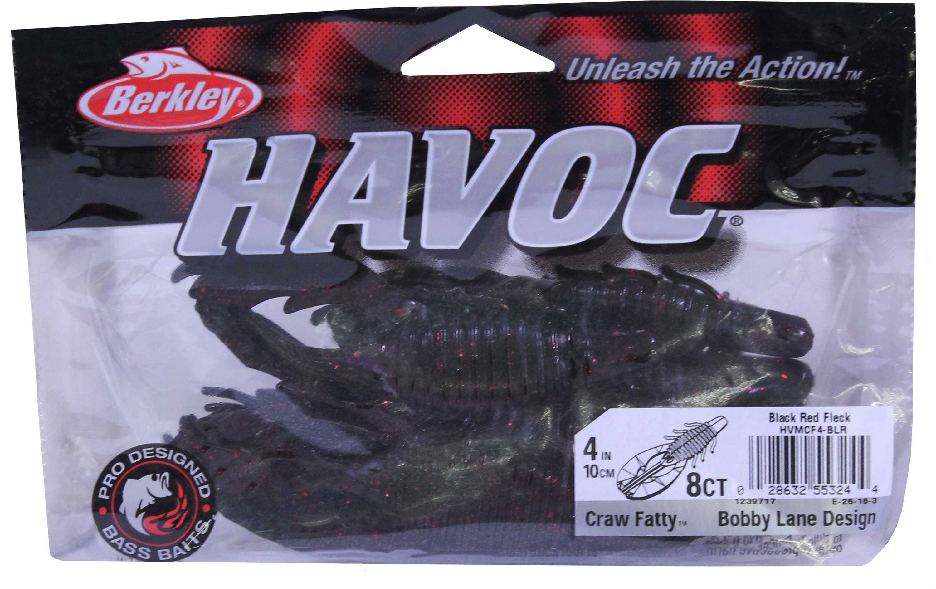 Berkley Havoc Craw Fatty 4in 8per bag Black Red Fleck Md#: HVMCF4-BLR