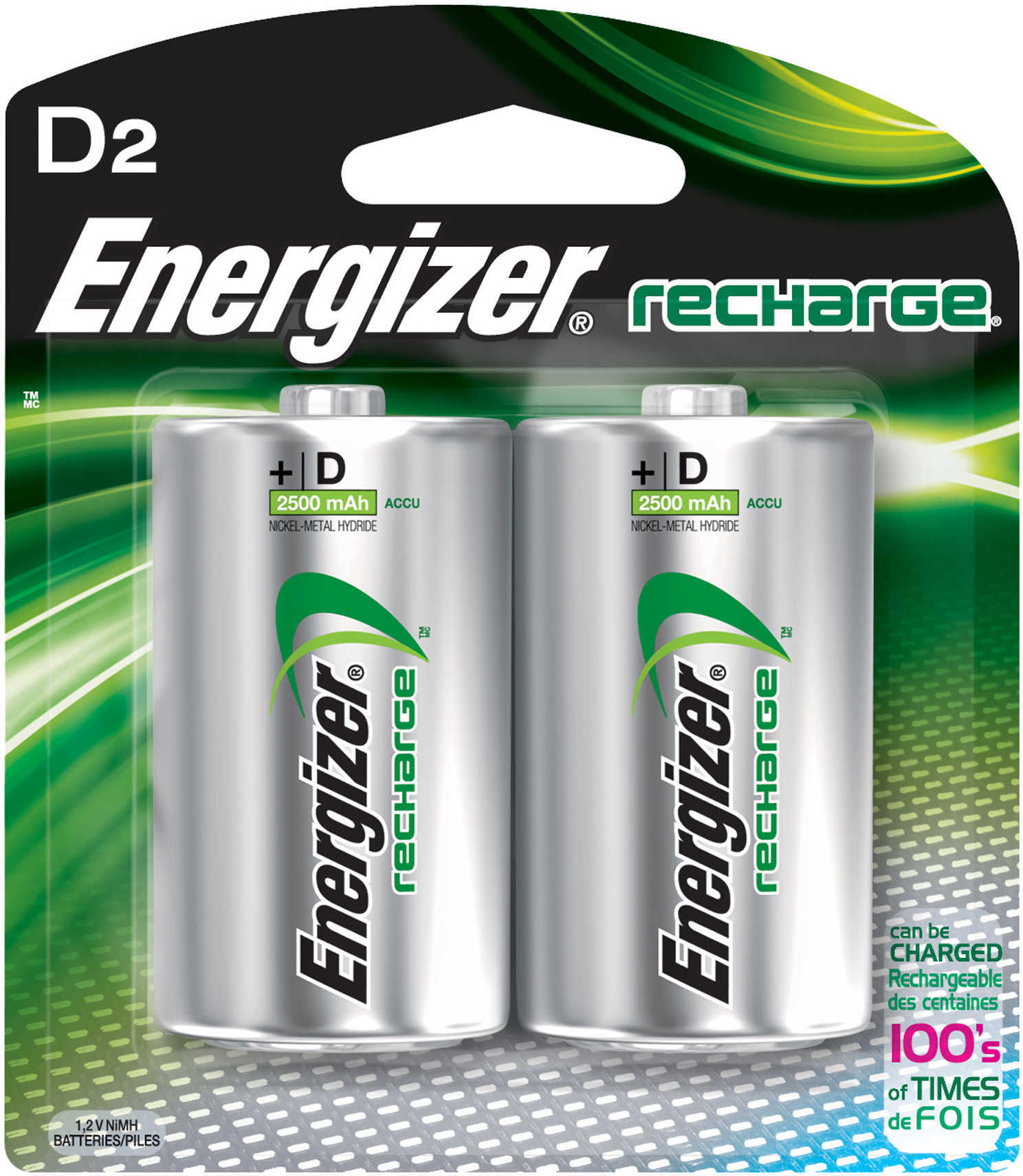 Energizer Rechargeable Batteries NiMH D 2500 mAH (Per 2) NH50BP-2