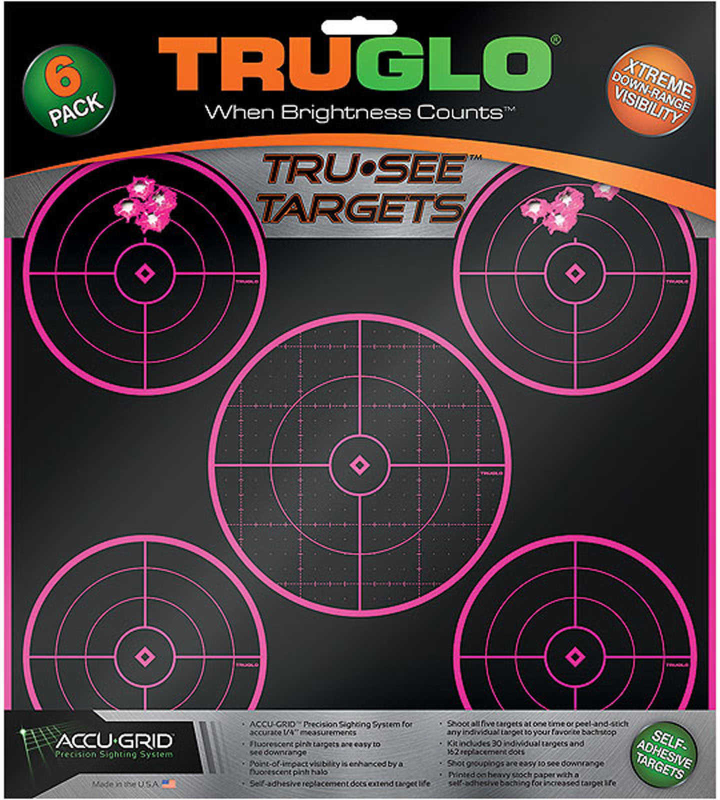 Truglo Target 5-Bulls Eye 12x12 Pink 6 Pack Md: TG11P6