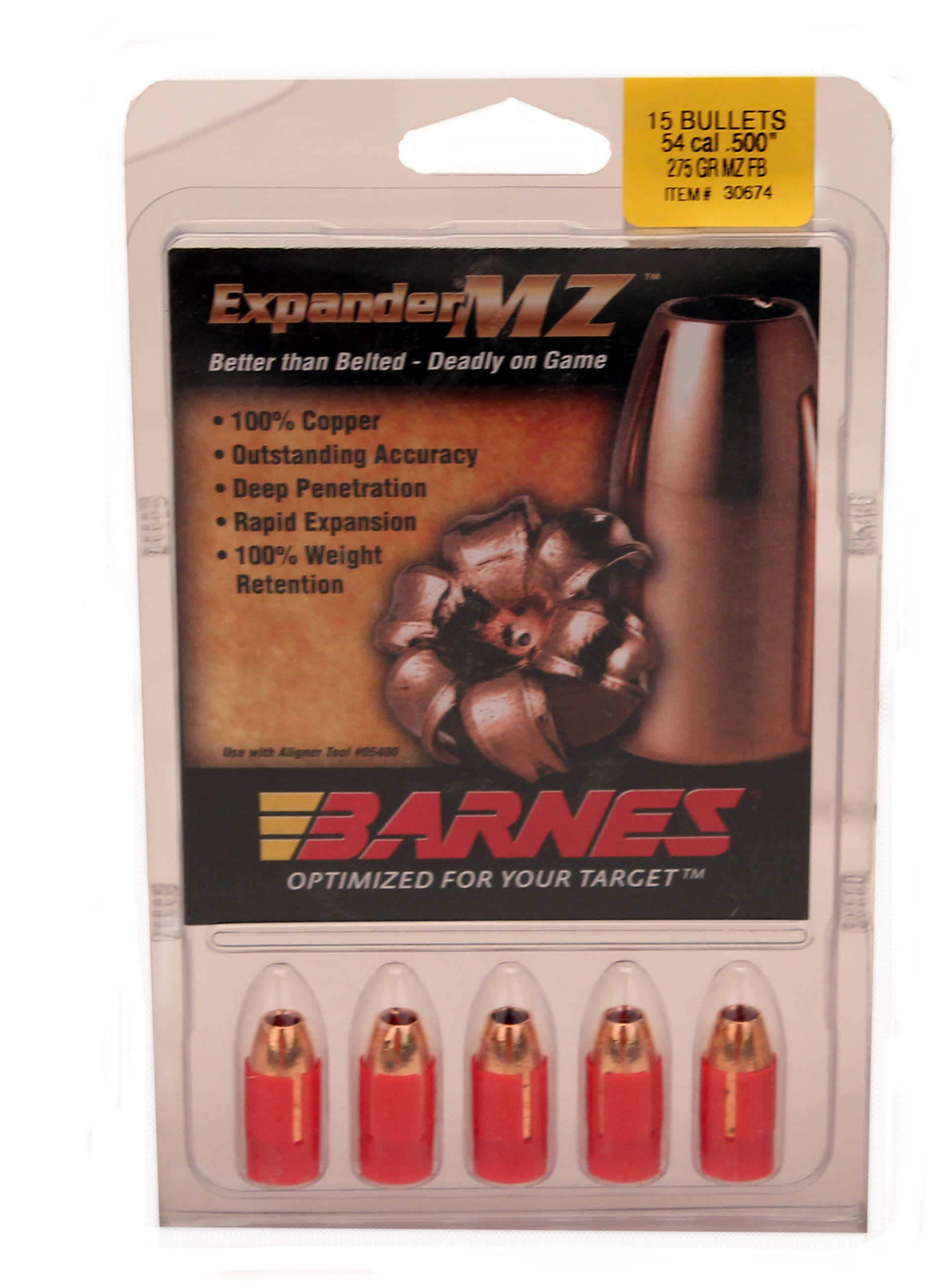 Barnes Bullets 54 Caliber 275 Grain Expander Muzzleloader (Per 15) 50041