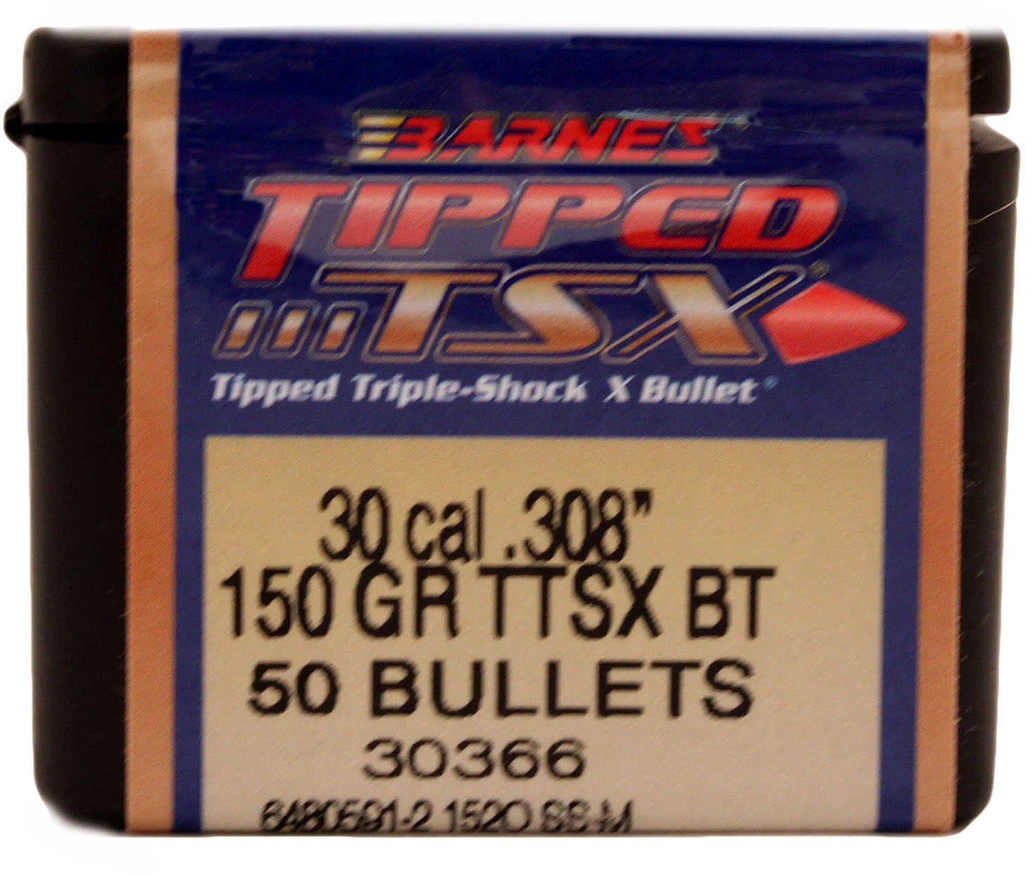 Barnes Bullets 30 Caliber .308" 150 Grain Tipped Triple Shok X Boattail (Per 50) 30875