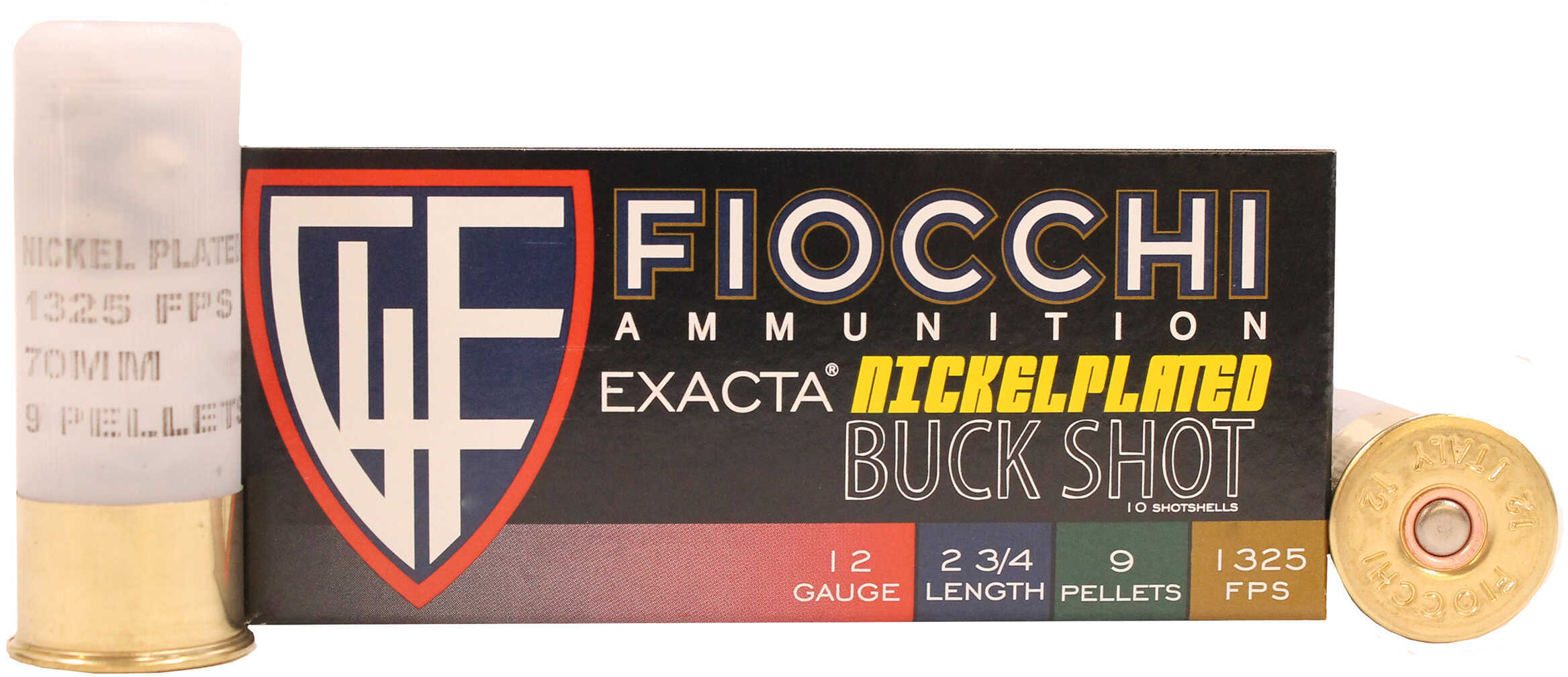 12 Gauge 10 Rounds Ammunition Fiocchi Ammo 2 3/4" 9 Pellets Nickel Plated #00 Buck