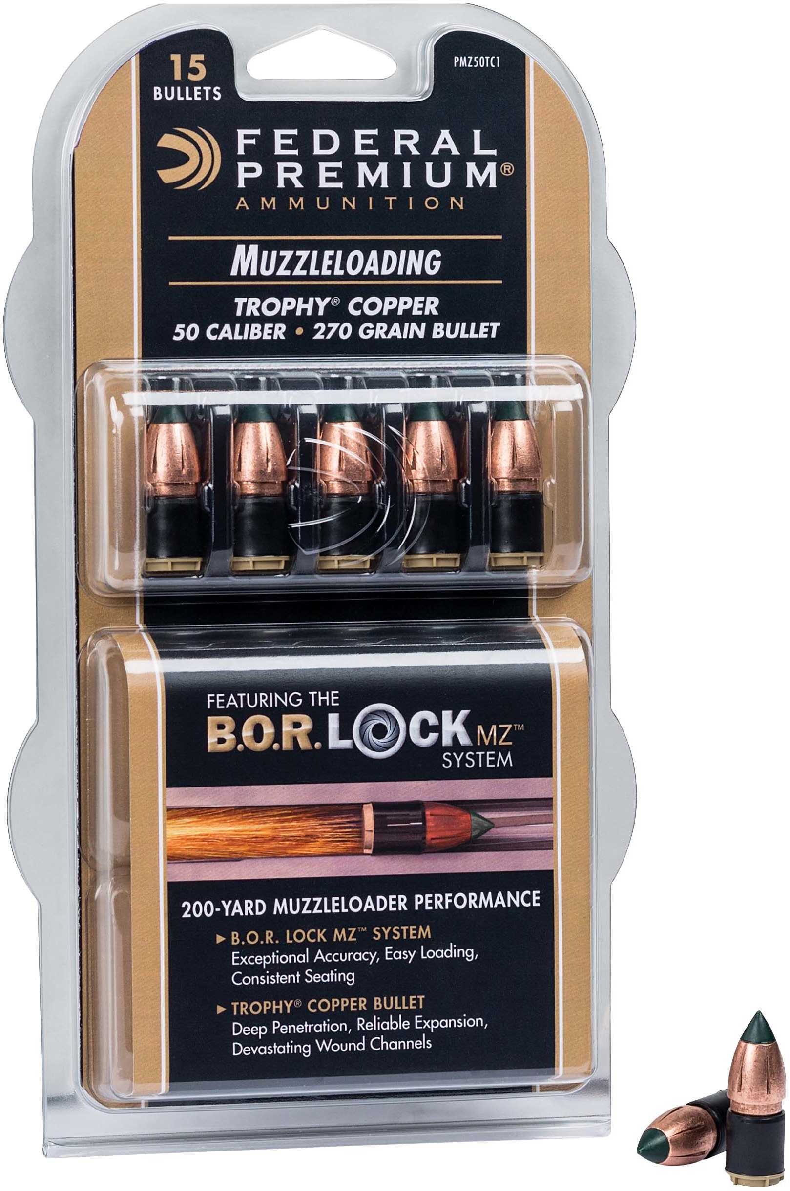 Federal Cartridge .50 Caliber 270 Grains Trophy Copper MZ (Per 15) Md: PMZ50Tc1