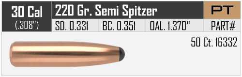 Nosler 30 Caliber 220 Grains Semi-Spitzer Partition (Per 50) 16332