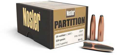 Nosler 30 Caliber 220 Grains Semi-Spitzer Partition (Per 50) 16332