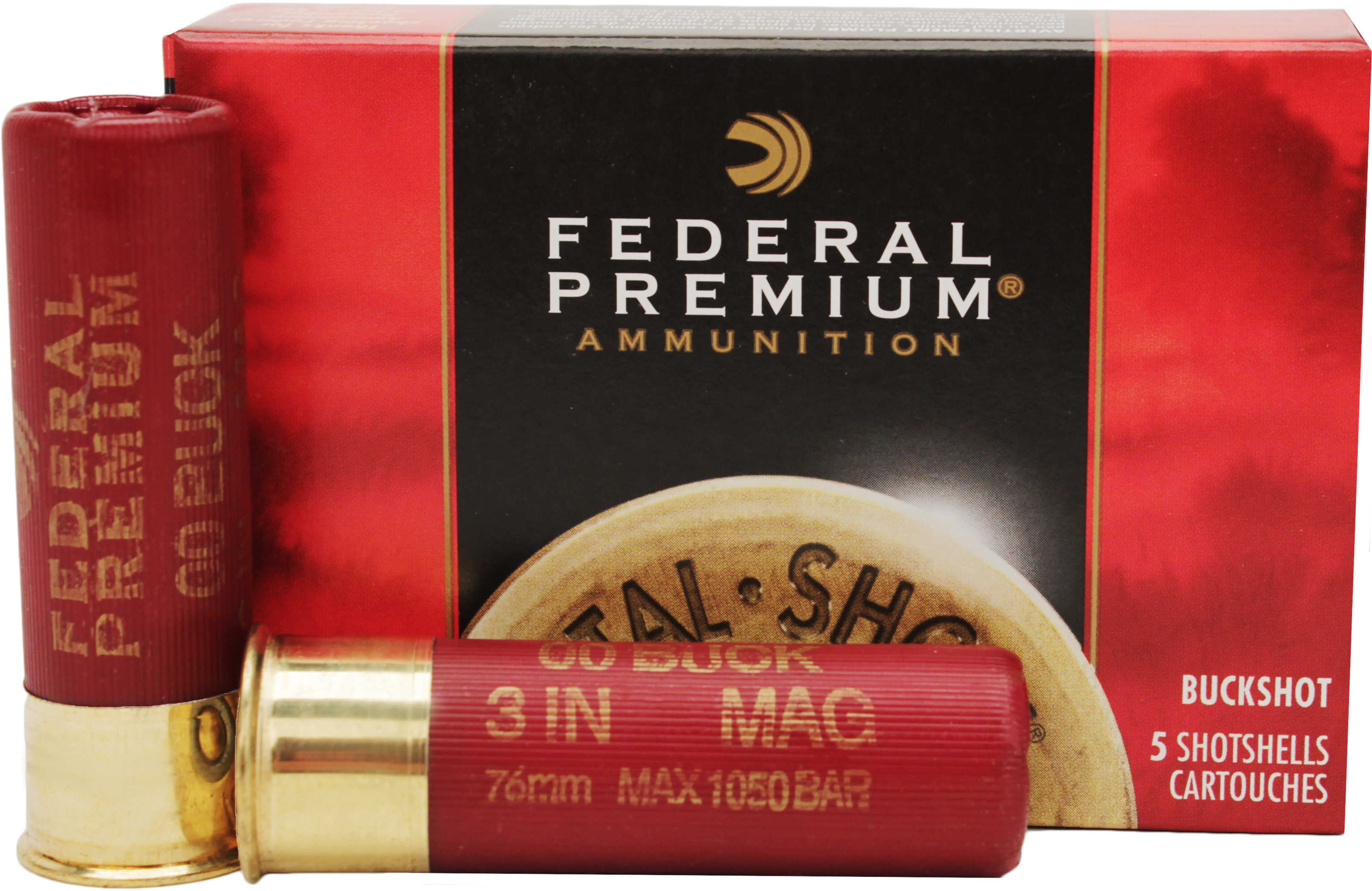 12 Gauge 5 Rounds Ammunition Federal Cartridge 3" 15 Pellets Lead #00 Buck