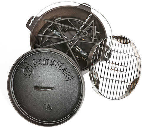 CampMaid Combo Set Lid Lifter/Flip Grill/Charcoal/Wood Holder Heat Source/KickStand and 12" Oven Md: 60008