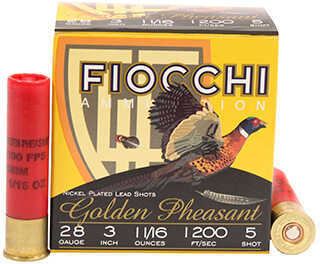 28 Gauge 25 Rounds Ammunition Fiocchi Ammo 3" 1 1/16 oz Nickel Plated #5