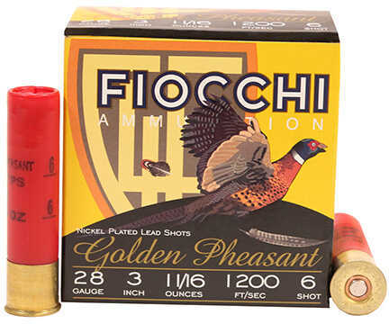 28 Gauge 25 Rounds Ammunition Fiocchi Ammo 3" 1 1/16 oz Nickel Plated #6