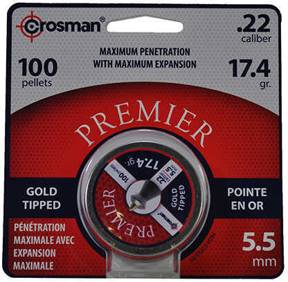 Crosman Premier Gold Tip Pellet .22 Caliber, 17.4gr, Per 100 Md: GTP22