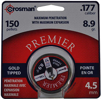Crosman Premier Gold Tip Pellet .177 Caliber, 8.9gr, Per 150 Md: GTP77