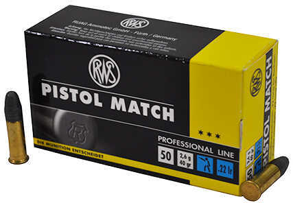 RWS .22 Long Rifle Pistol Match 40 Grain Lead Round Nose Ammunition, 50 Rounds Per Box Md: 2132443