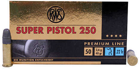 RWS Super Pistol 250 .22 Long Rifle Sub-Sonic 40 Grain Lead Round Nose Ammunition, 50 Rounds Per Box Md: