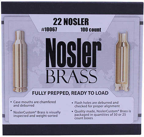 22 <span style="font-weight:bolder; ">Nosler</span> Custom Reloading Brass Pack of 100 Md: 10067