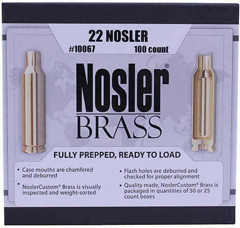 22 Nosler Custom Reloading Brass Pack of 100 Md: 10067