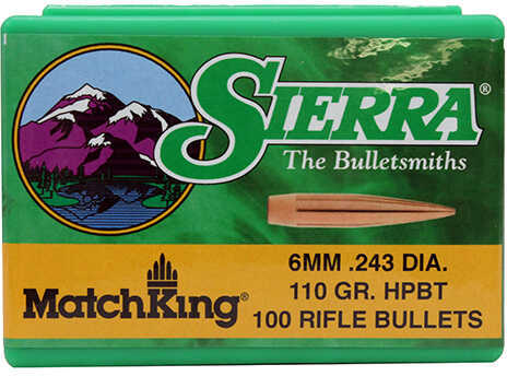 <span style="font-weight:bolder; ">Sierra</span> Bullets 6mm/243 Caliber MatchKing 110 Grain Hollow Point Boat Tail Per 100 Md: 1575