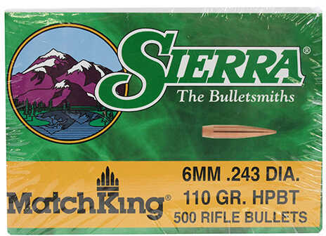 Sierra Bullets 6mm/243 Caliber MatchKing 110 Grain Hollow Point Boat Tail Per 500 Md: 1575C