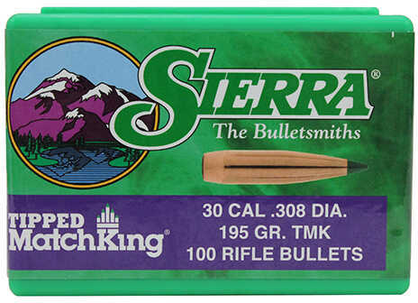 Sierra Bullets 30 Caliber Tipped MatchKing 195 Grains Polymer Boat Tail Per 100 Md: 7795